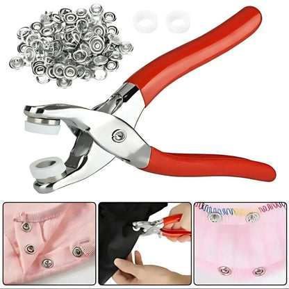 Premium Metal Snap Button Kit with Hand Pressure Pliers – Tich Button Machine Tool Set – 50pcs Durable Sewing Snaps for DIY Crafts, Clothes, Bags & Hats – Easy-to-Use Tich Button Pliers