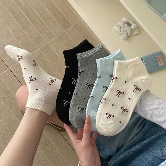 4/8 Pairs Women'S Striped Bowknot Ankle Socks