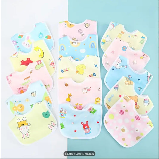 PACK OF 6 U-Shaped Absorbent Saliva Towel | Newborn Feeding Drool Bib & Burp Cloth Scarf for Boys & Girls-Random Color Baby Bib