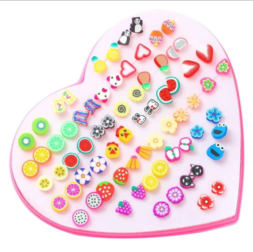 Primium  36/Pairs of Studs, Random Earrings, Cartoon heart shape packing Hypoallergenic Plastic and metal Stud for Girls/women