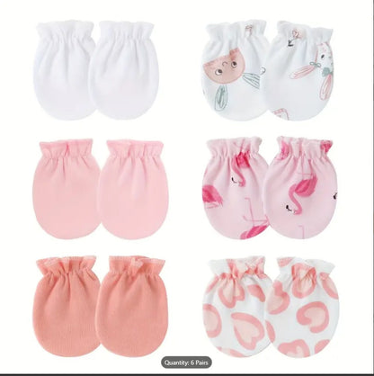 Pack of 6 Pairs Soft Baby Mittens – Newborn Infant Gloves | Multicolor Unisex Cotton Mittens for 0–3 Months | Random Designs & Floral Patterns