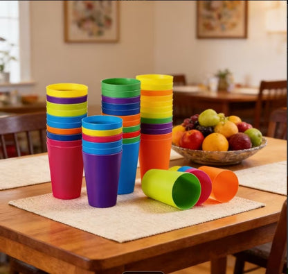 Pack Of 12 Rainbow Plastic glasses Set (8.8oz/260ml) – Colorful Beverage Cups | Durable Candy Color Drinking Cups for Parties, Camping, Travel & Kitchen Use
