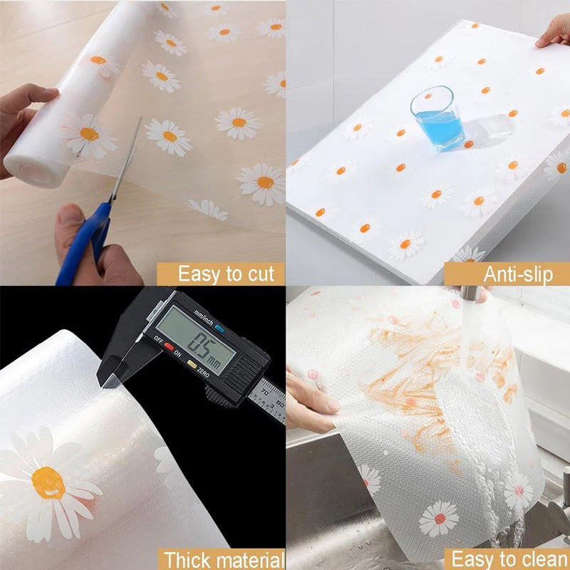 Anti-Slip Sunflower PVC Sheet Roll Waterproof Antibacterial Cabinet Drawer Shelf Liners for Kitchen Table Mat