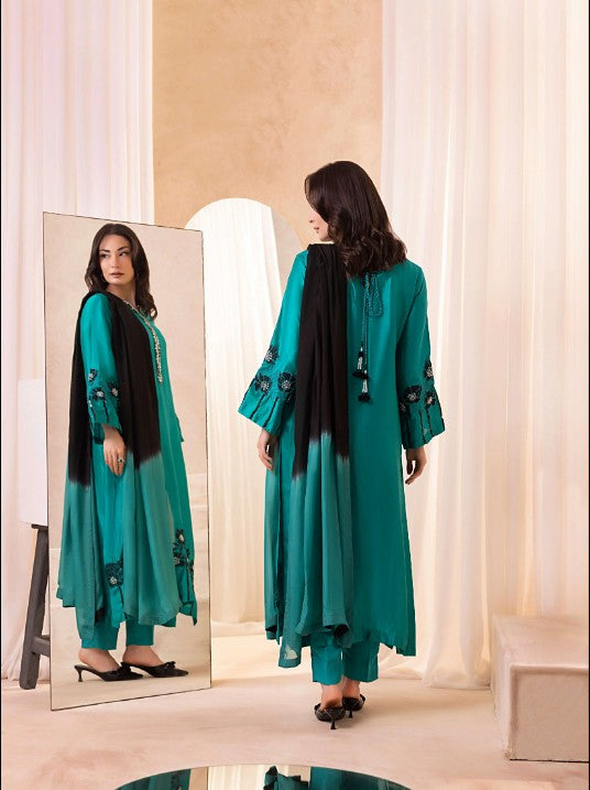 5 Gaz SEA GREEN Unstitched silk Fabric for Women | 2-Piece Summer & Winter Collection | Fancy & Casual Dresses on Sale