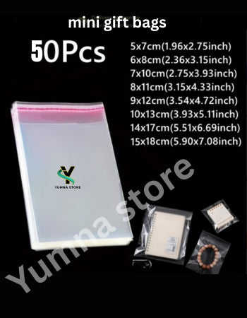 50 Pcs Mini Gift Bags Self-Sealing – Tiny Favor Pouches for Jewelry & Packaging | Adhesive Closure Bags for Wedding, Birthday, Party & Shipping