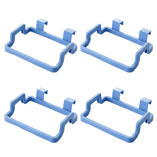 This colorful, plastic, Attach-A-Trash hanging trash bag holder is designed to easily hang over kitchen cabinet doors for convenient waste disposal