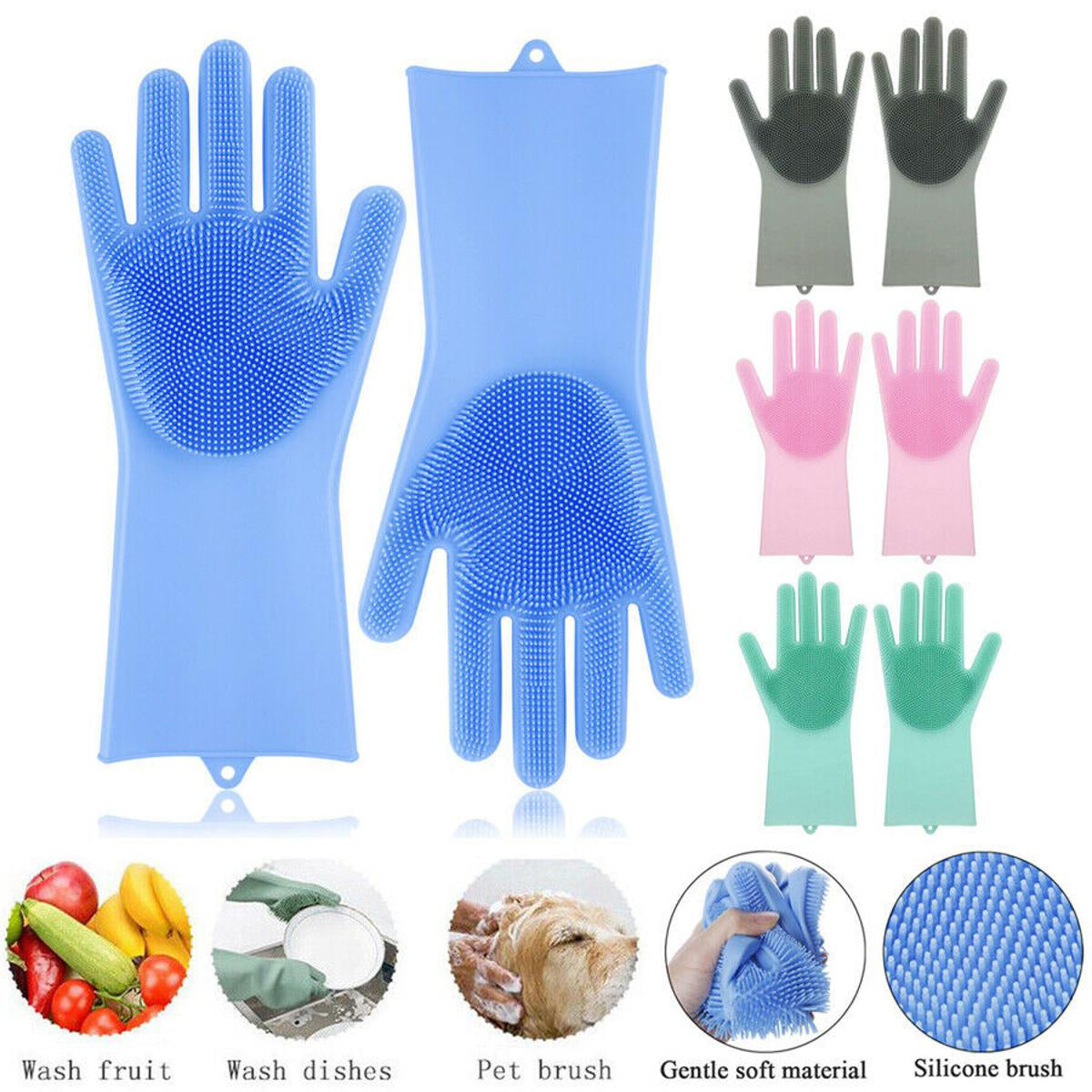 Pro Paki Magic Reusable Silicone Gloves with Wash Scrubber, Heat Resistant, for Cleaning, Household, Dish Washing, Washing the Car