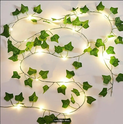 2.5 Meter Pothos Leaf LED String Lights – Battery Operated Artificial Vine Fairy Lights for Home, Weddings, Courtyards, Holidays, and Wall Decor