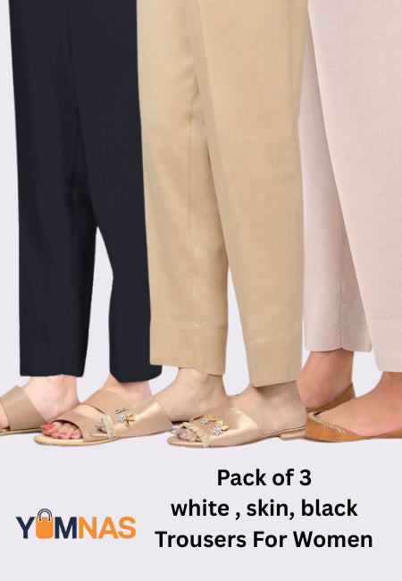 Trendy & Comfortable Trousers for Womenin black and white and beige (skin colour) – Ready-to-Wear, Winter & Summer Styles in Yumna's Collection