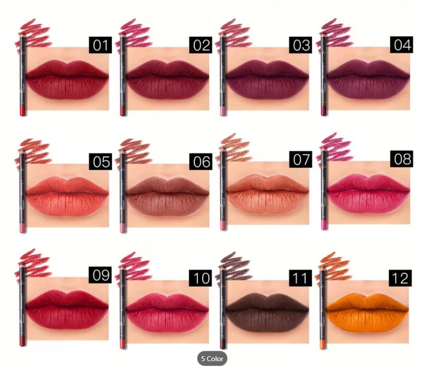 Matte Color Lipstick Pencil Set (12 Vibrant Shades)