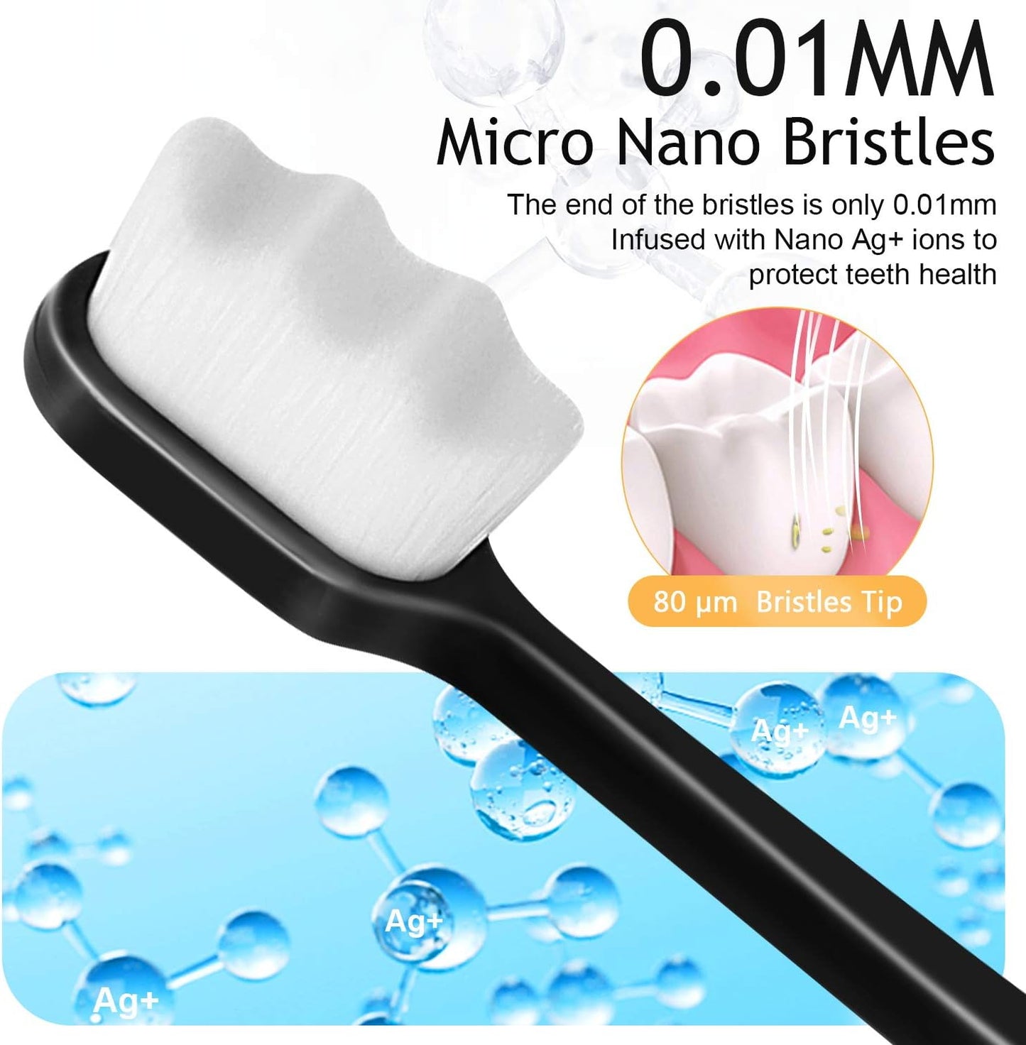 2PCS Ultra Soft Nano Bristle Toothbrush – Million Micro Fibers for Sensitive Teeth & Gums, Deep Clean & Whitening, Antibacterial Gum Care, Thick Wave Head, Ergonomic Non-Slip Handle – Tooth Brush for Adults, Braces & Implants