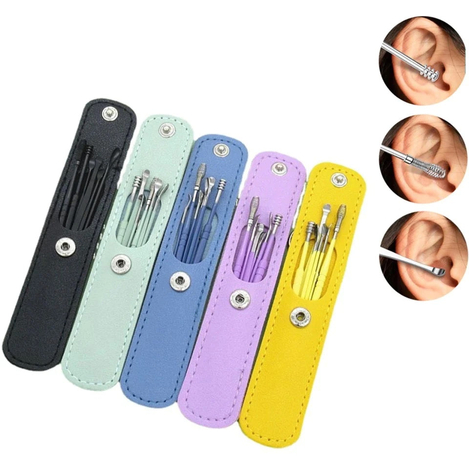 Ear Wax Cleaning Kit 6 Pcs Ear Pick Tools, Wax Removal Kit, Ear Cleaning Tool Set, Spring Earwax Cleaner Tool for Children and Adult Multicolor