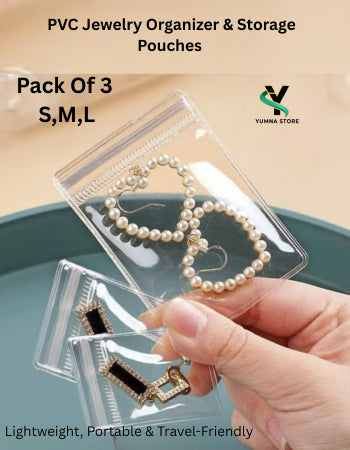 Pack Of 3 Transparent Reusable Zipper Bags – PVC Jewelry Organizer & Storage Pouches | Self-Seal Plastic Bags for Cosmetics, Earrings, Rings & Small Items