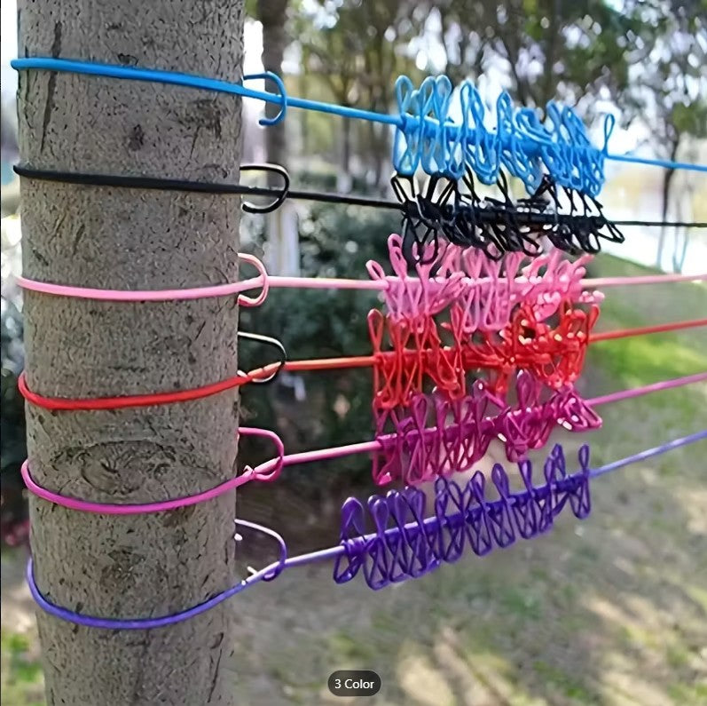 Cloth Drying Rope with 12 Clips