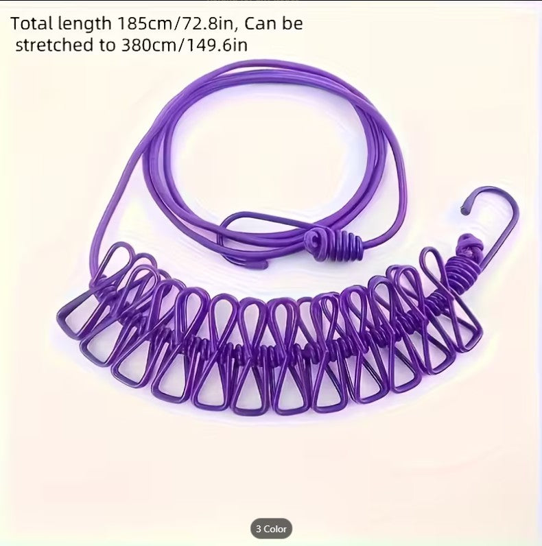 Cloth Drying Rope with 12 Clips