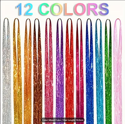 12 Colors Fairy Tinsel Hair Extensions