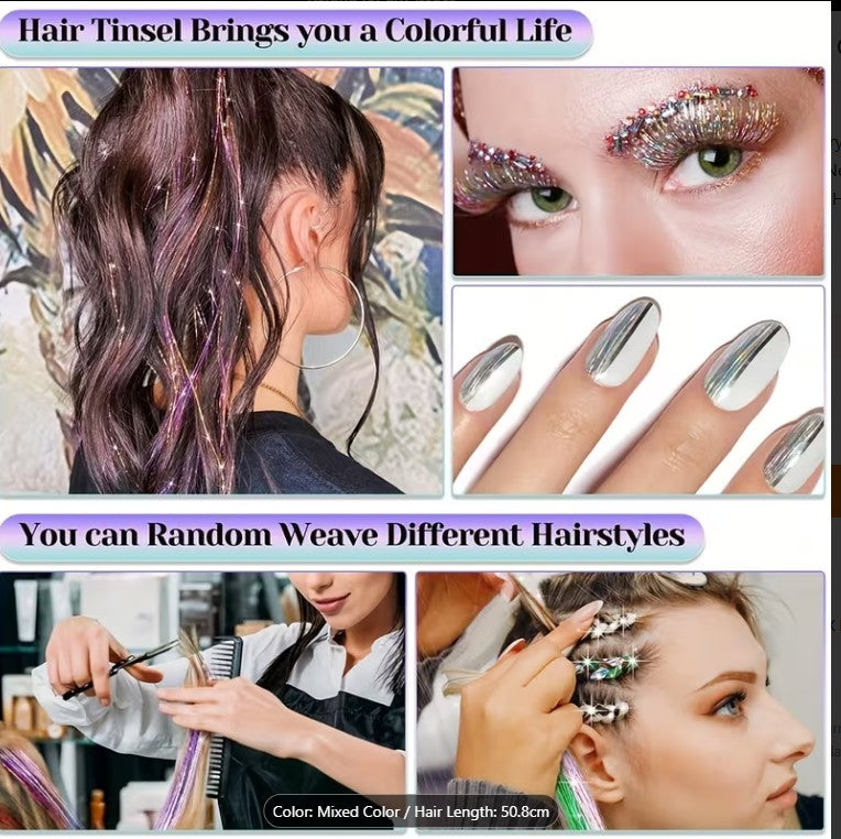 12 Colors Fairy Tinsel Hair Extensions