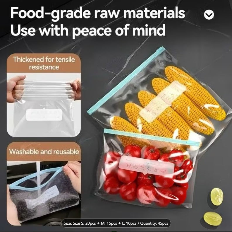 12 PCS Reusable Food Classification Storage Bags Set – Zipper Food Storage Bags in 3 Sizes for Fruits, Vegetables, Grains & Meat | Smart Kitchen Organization Solution
