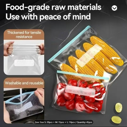 12 PCS Reusable Food Classification Storage Bags Set – Zipper Food Storage Bags in 3 Sizes for Fruits, Vegetables, Grains & Meat | Smart Kitchen Organization Solution