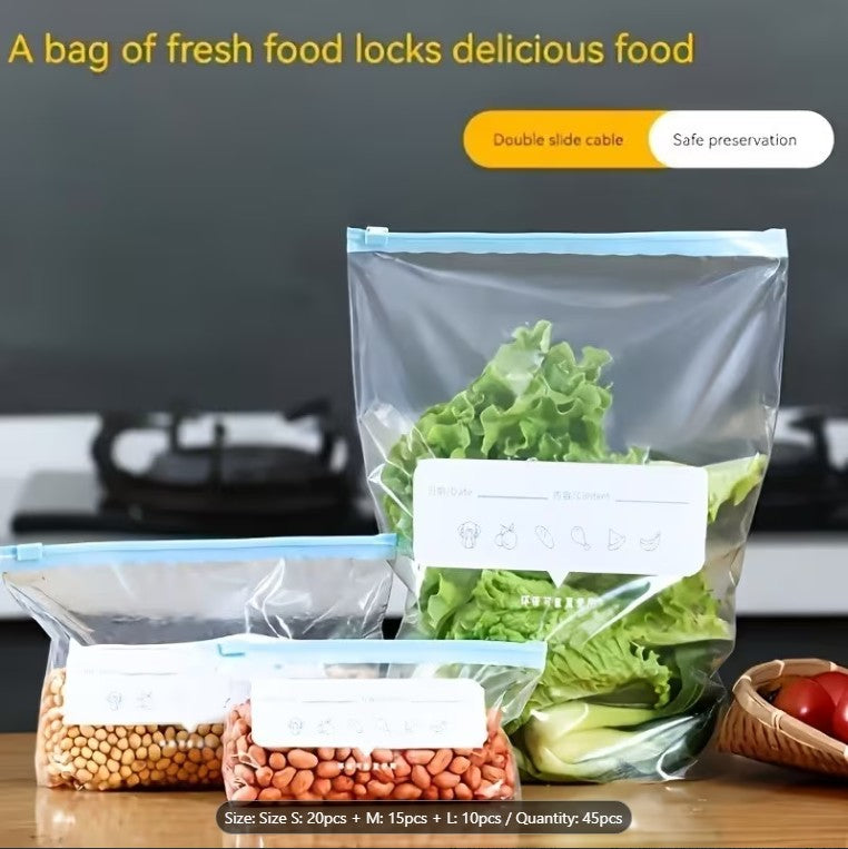 12 PCS Reusable Food Classification Storage Bags Set – Zipper Food Storage Bags in 3 Sizes for Fruits, Vegetables, Grains & Meat | Smart Kitchen Organization Solution
