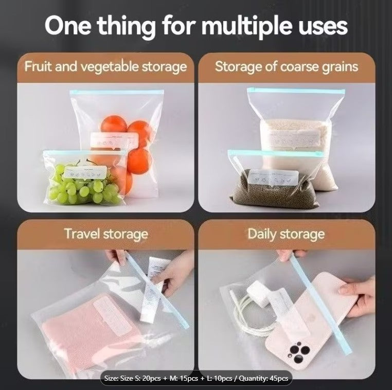 12 PCS Reusable Food Classification Storage Bags Set – Zipper Food Storage Bags in 3 Sizes for Fruits, Vegetables, Grains & Meat | Smart Kitchen Organization Solution
