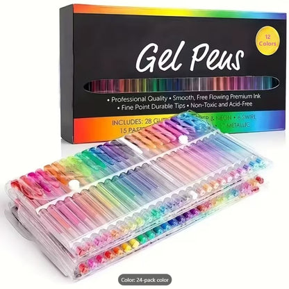 24 Metallic Glitter Gel Pens Set