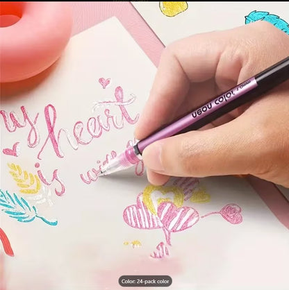 24 Metallic Glitter Gel Pens Set