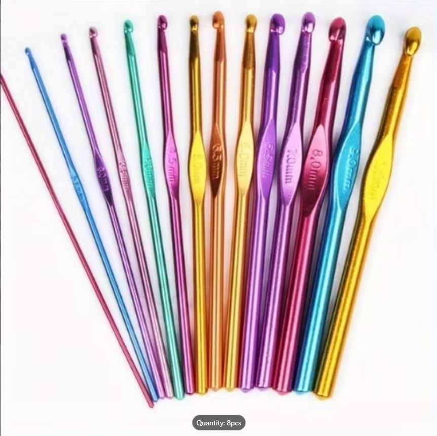 6pcs Colorful Plastic Handle Aluminum Crochet Hooks Set – Premium Knitting & DIY Craft Tools for Beginners & Experts