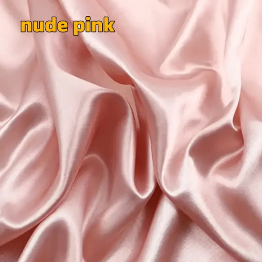 Nude Pink Unstitched 2 Piece Plain Imported Korean Silk Shirt & Trouser Set for Women