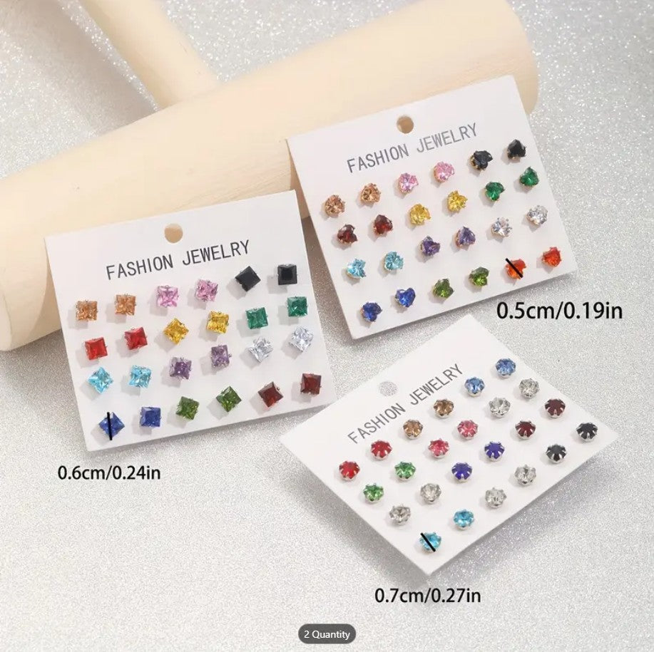 Zirconia Stud Earrings Set