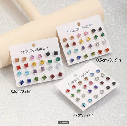 Zirconia Stud Earrings Set