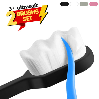 2PCS Ultra Soft Nano Bristle Toothbrush – Million Micro Fibers for Sensitive Teeth & Gums, Deep Clean & Whitening, Antibacterial Gum Care, Thick Wave Head, Ergonomic Non-Slip Handle – Tooth Brush for Adults, Braces & Implants
