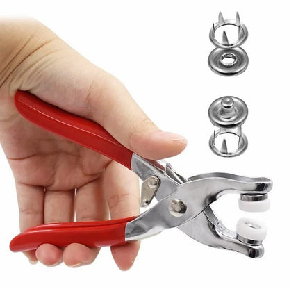 Premium Metal Snap Button Kit with Hand Pressure Pliers – Tich Button Machine Tool Set – 50pcs Durable Sewing Snaps for DIY Crafts, Clothes, Bags & Hats – Easy-to-Use Tich Button Pliers