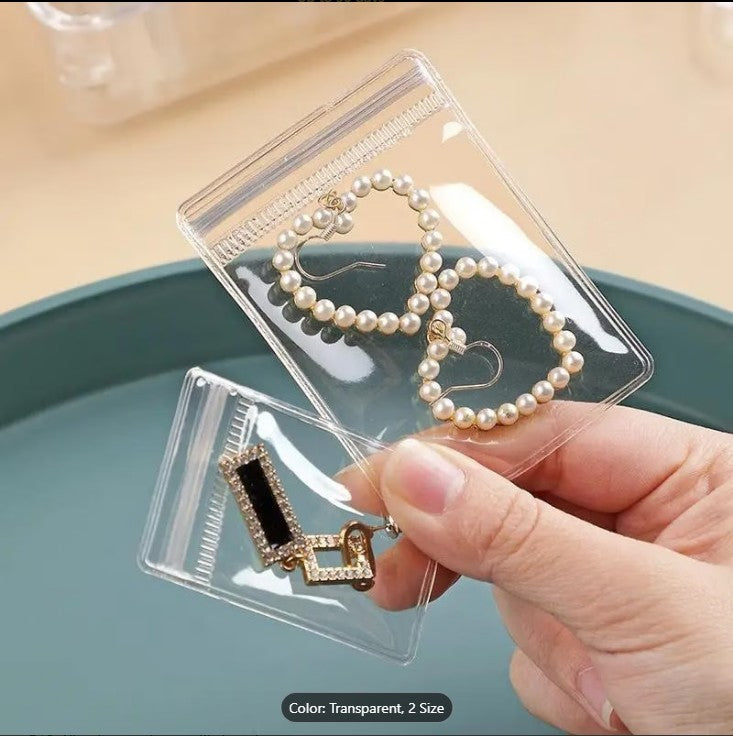 Pack Of 3 Transparent Reusable Zipper Bags – PVC Jewelry Organizer & Storage Pouches | Self-Seal Plastic Bags for Cosmetics, Earrings, Rings & Small Items