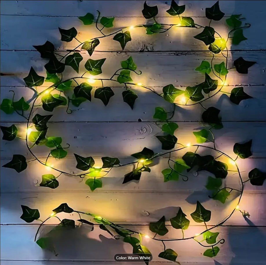 2.5 Meter Pothos Leaf LED String Lights – Battery Operated Artificial Vine Fairy Lights for Home, Weddings, Courtyards, Holidays, and Wall Decor