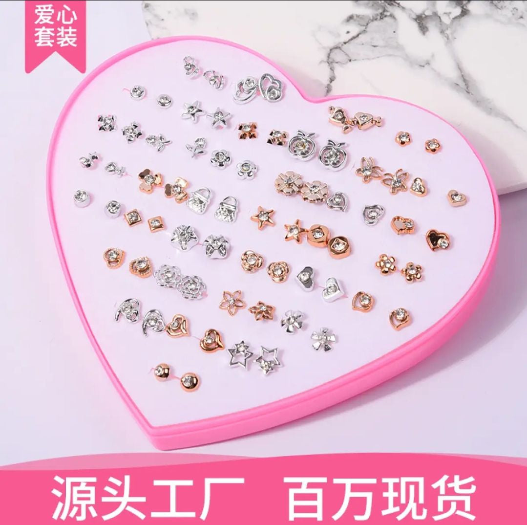 Primium  36/Pairs of Studs, Random Earrings, Cartoon heart shape packing Hypoallergenic Plastic and metal Stud for Girls/women
