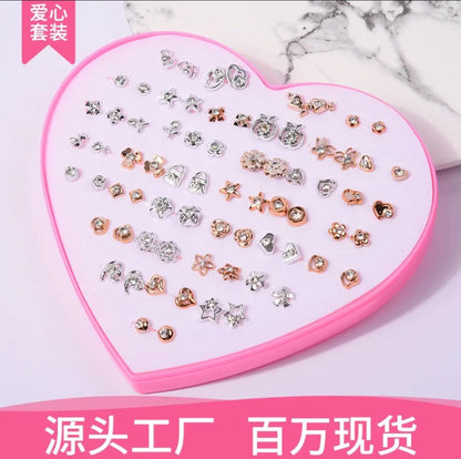 Primium  36/Pairs of Studs, Random Earrings, Cartoon heart shape packing Hypoallergenic Plastic and metal Stud for Girls/women