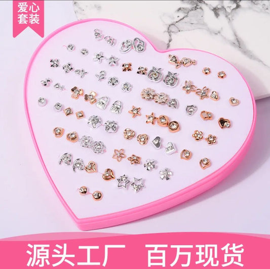 premium 36/Pairs of Studs, Random Earrings, Cartoon heart shape packing Hypoallergenic Plastic and metal Stud for Girls/women