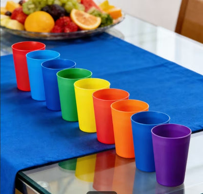 Pack Of 12 Rainbow Plastic glasses Set (8.8oz/260ml) – Colorful Beverage Cups | Durable Candy Color Drinking Cups for Parties, Camping, Travel & Kitchen Use