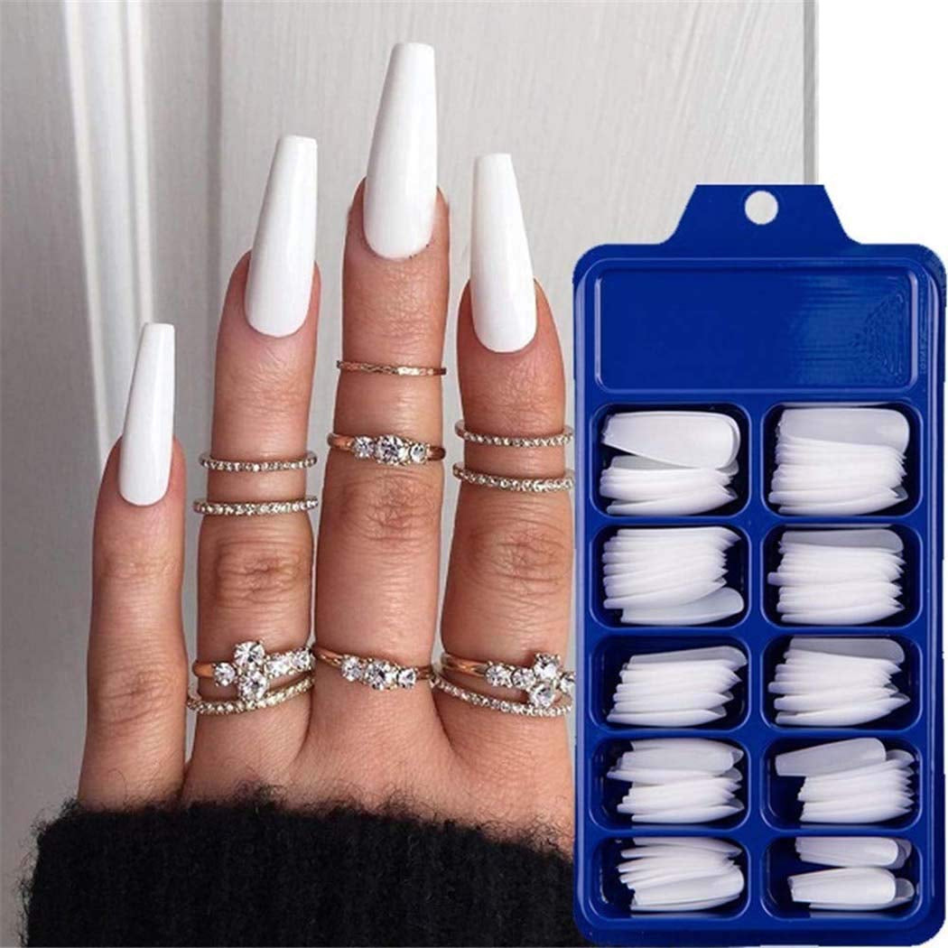 100 pcs Transparent/White Ballerina Fake Nails Coffin/Square/Almond Artificial Nails Medium Size Acrylic Nails for Nail