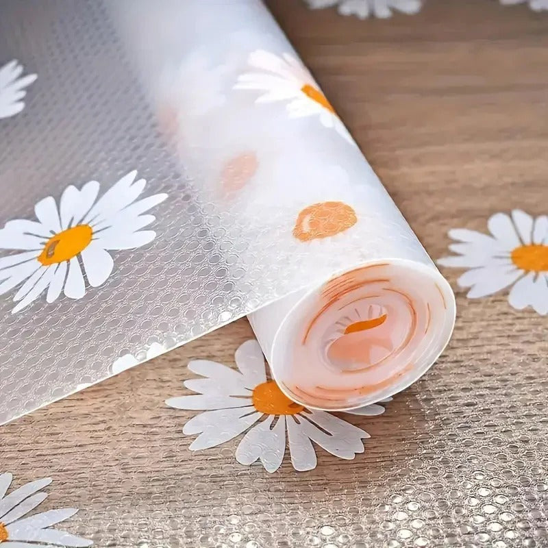 Anti-Slip Sunflower PVC Sheet Roll Waterproof Antibacterial Cabinet Drawer Shelf Liners for Kitchen Table Mat