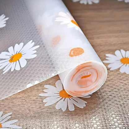 Anti-Slip Sunflower PVC Sheet Roll Waterproof Antibacterial Cabinet Drawer Shelf Liners for Kitchen Table Mat