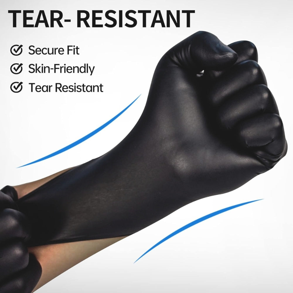 Black Nitrile Gloves Disposable  - Multi-Purpose Disposable Latex & Powder free Gloves, Durable Waterproof & Thickened for Kitchen, Medical, Photoshoot, Cooking, Cleaning & Mechanical Use, Synthetic Rubber, Tear & Chemical Resistant, Box