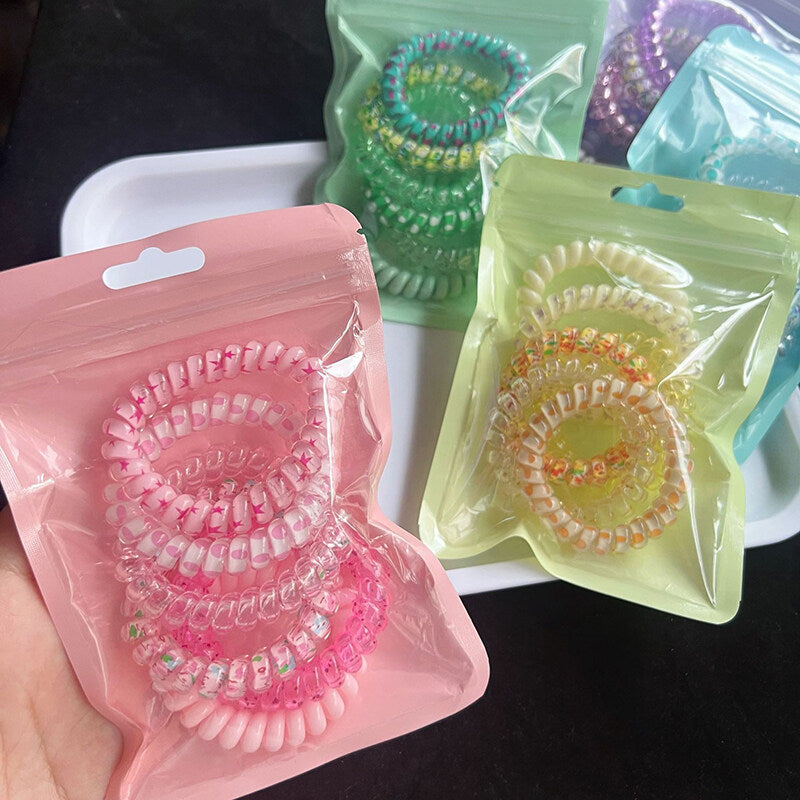 6Pcs/set Summer New Candy Color Telephone Wire Elastic Hair Rope Rubber Band