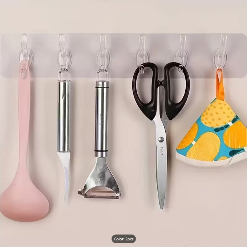 Transparent 6-Row Strong Adhesive Wall Hooks