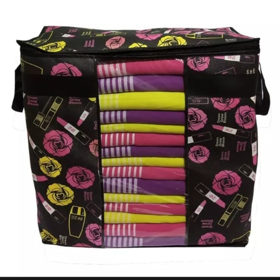 Storage Bag Large Jumbo Black with Rose Flower Design Bedroom Clothes Storage Bag
