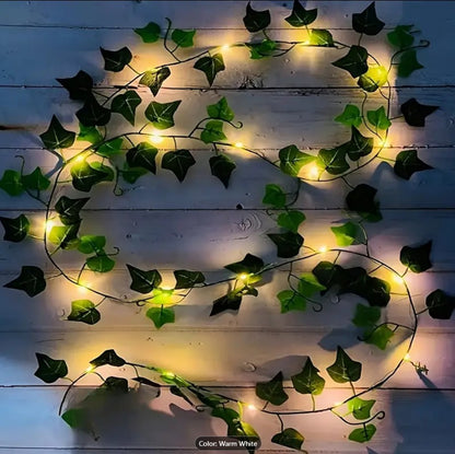 2.5 Meter Pothos Leaf LED String Lights – Battery Operated Artificial Vine Fairy Lights for Home, Weddings, Courtyards, Holidays, and Wall Decor