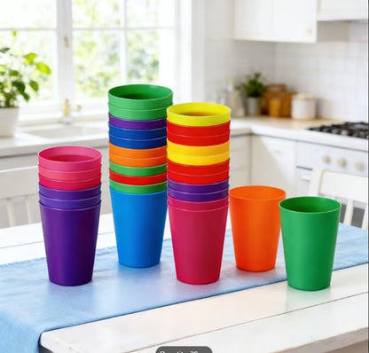 Pack Of 12 Rainbow Plastic glasses Set (8.8oz/260ml) – Colorful Beverage Cups | Durable Candy Color Drinking Cups for Parties, Camping, Travel & Kitchen Use