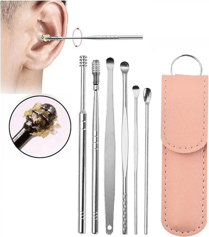Ear Wax Cleaning Kit 6 Pcs Ear Pick Tools, Wax Removal Kit, Ear Cleaning Tool Set, Spring Earwax Cleaner Tool for Children and Adult Multicolor