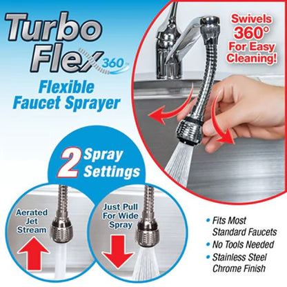 Turbo Flex 360 Flexible Faucet Sprayer Tap Mover Instant Hands Free Swivel Spray Hose Spray| Sink Basin Faucet